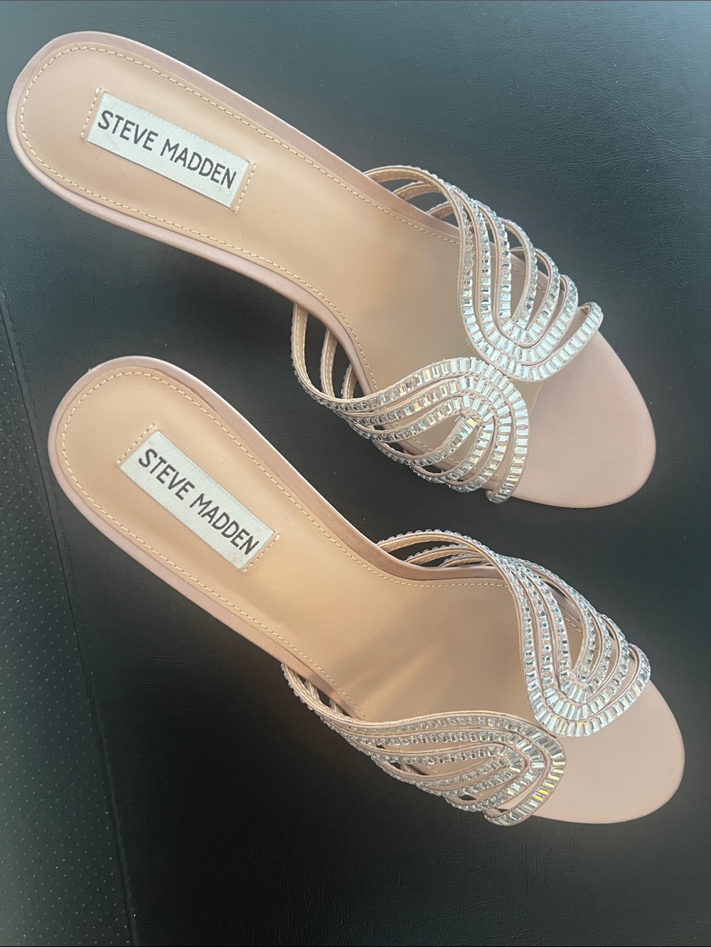 Steve Madden Blush Pink Crystal-Embellished Slide Mules